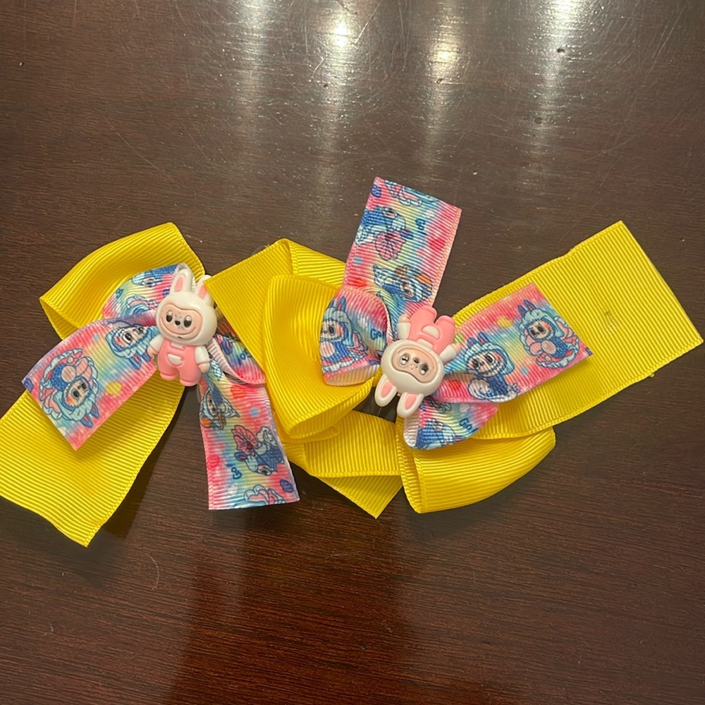 Colorful labubu monster Cartoon Hair Bows nwt set of two